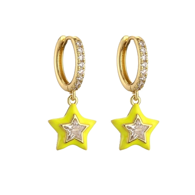 1 Pair Sweet Star Enamel Inlay Copper Zircon Earrings