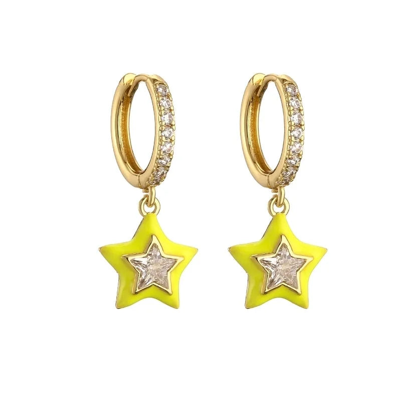 1 Pair Sweet Star Enamel Inlay Copper Zircon Earrings