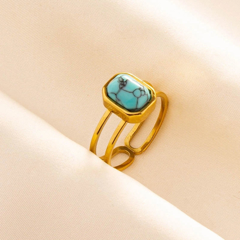 304 Stainless Steel 18K Gold Plated Vintage Style Classic Style Inlay Geometric Artificial Gemstones Imitating Stone Open Rings
