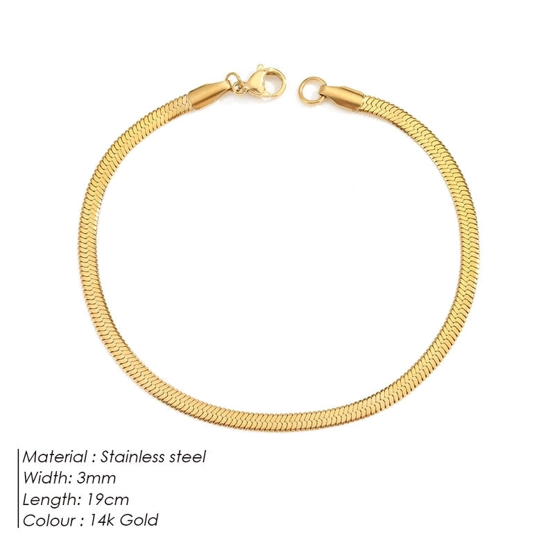 Vintage Style Classic Style Geometric 304 Stainless Steel Flat Snake Chain Bracelets In Bulk