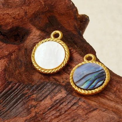 Vintage Style Classic Style Round 304 Stainless Steel Shell Abalone Shell 18K Gold Plated Irregular Plating Charms Pendant Necklace