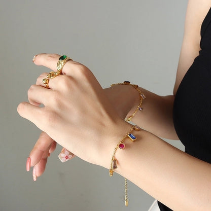 Minimalist Geometric Titanium Steel Gold Plated Zircon Bracelets Necklace