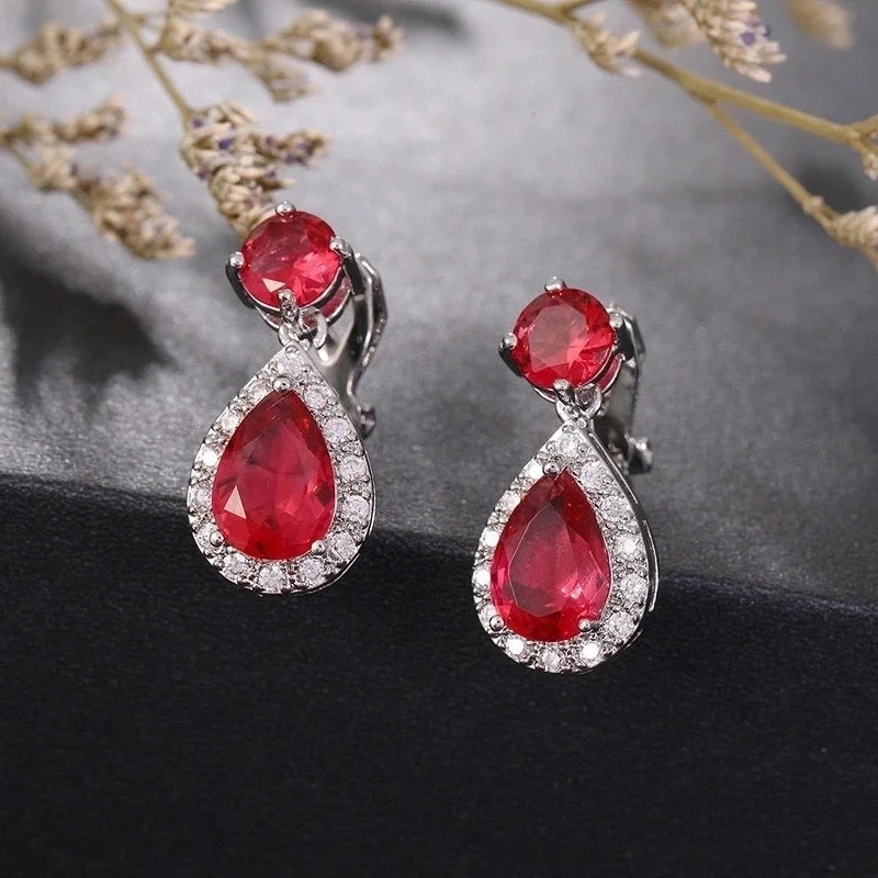 1 Pair Elegant Water Droplets Inlay Copper Crystal Zircon White Gold Plated Drop Earrings