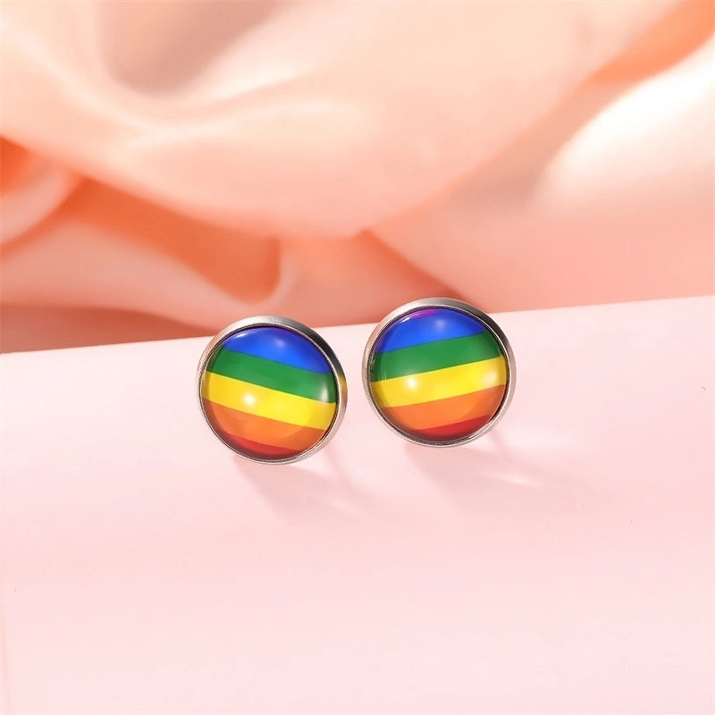 1 Pair IG Style Modern Style Korean Style Triangle Rainbow Heart Shape Enamel Plating Alloy Gold Plated Silver Plated Ear Studs