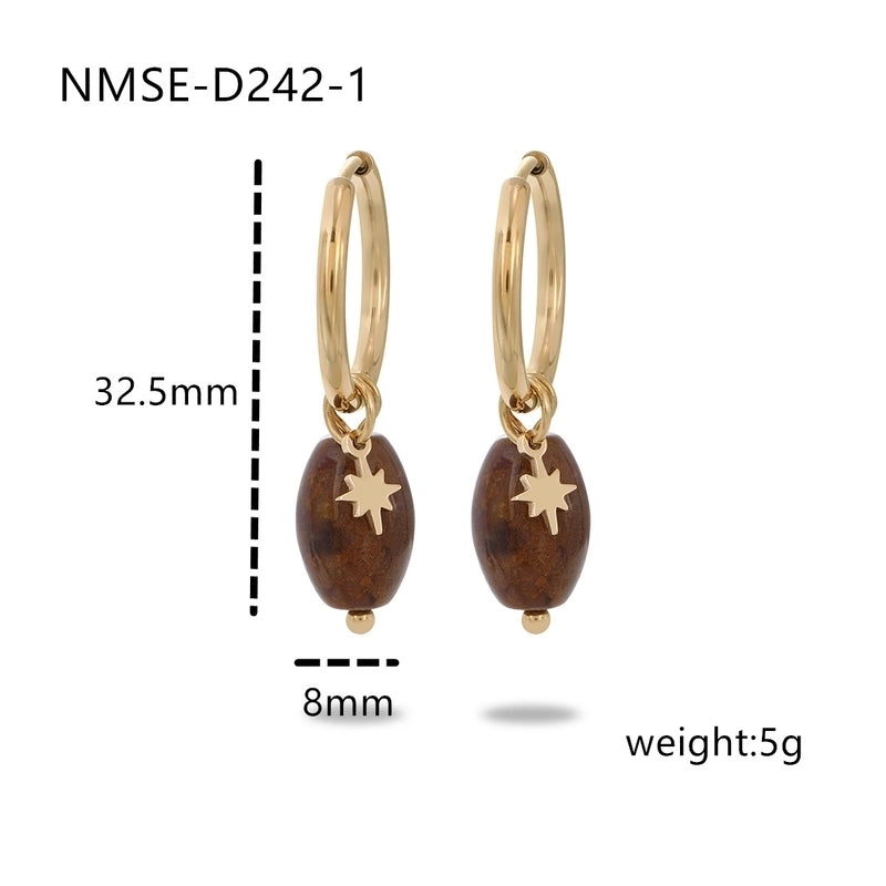 304 Stainless Steel Natural Stone Minimalist Plating Geometric Star Drop Earrings