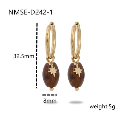 304 Stainless Steel Natural Stone Minimalist Plating Geometric Star Drop Earrings