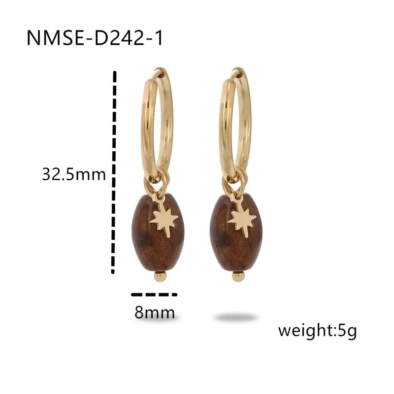 304 Stainless Steel Natural Stone Minimalist Plating Geometric Star Drop Earrings