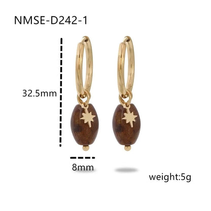 304 Stainless Steel Natural Stone Minimalist Plating Geometric Star Drop Earrings