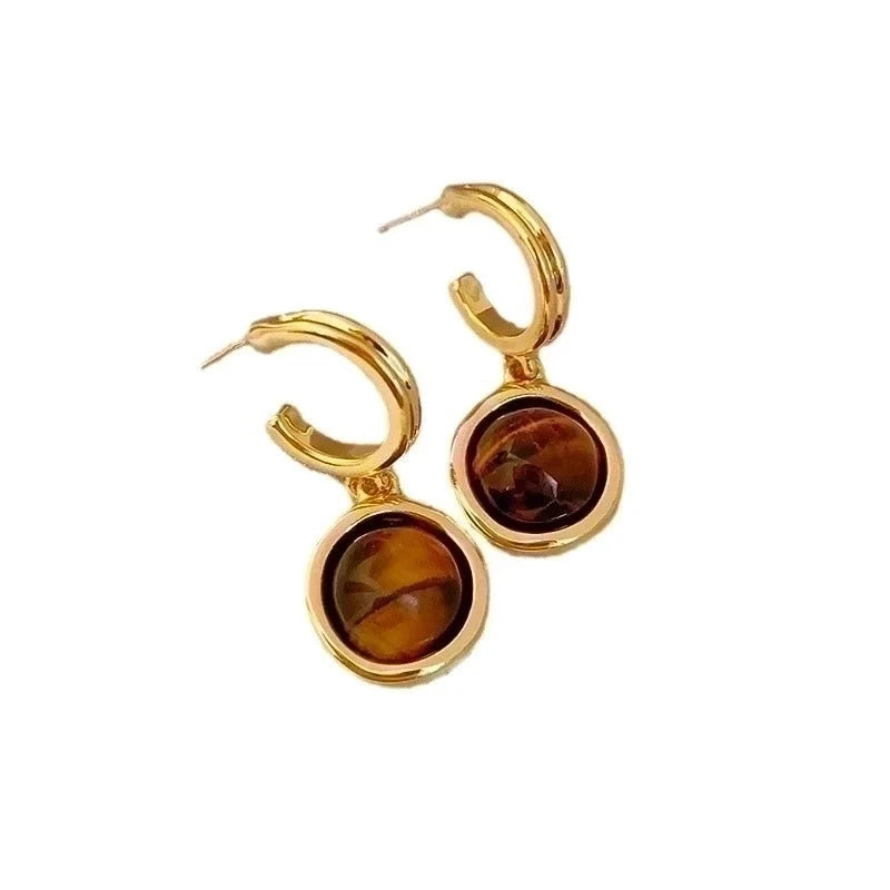 1 Pair Elegant Minimalist Geometric Plating Tiger Eye Drop Earrings Ear Studs