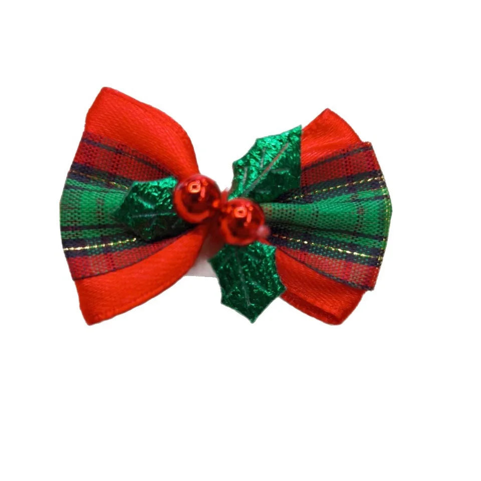 10 Pieces Christmas Tree Bow Hair Clip Without Bell Head Flower Decoration Accessories Wreath Diy Plush Doll Supplies Pendant