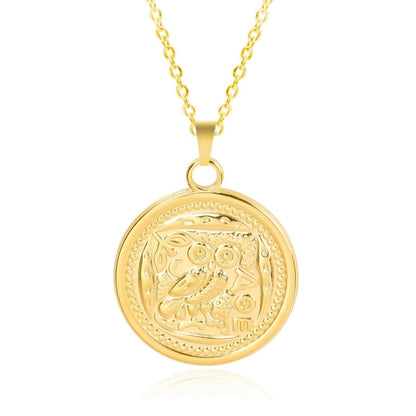 3 Pieces Casual Minimalist Round Owl 304 Stainless Steel 18K Gold Plated Pendant Necklace Necklace Pendant