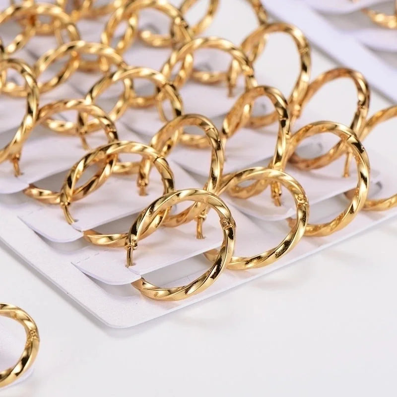 1 Pack Of 12 Pairs Casual Basic Classic Style Twist 304 Stainless Steel Earrings