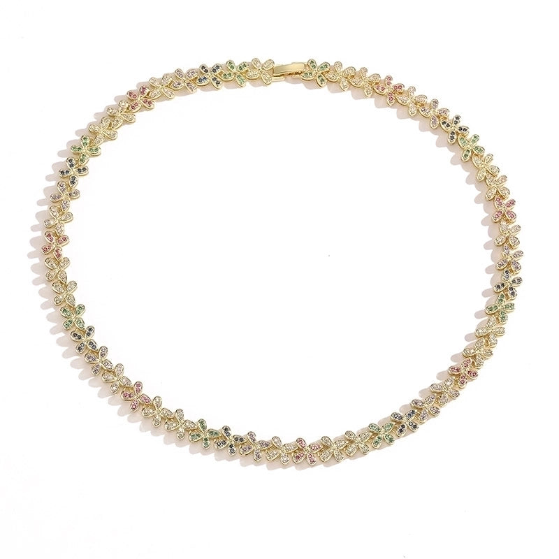 Copper 18K Gold Plated Plating Inlay Butterfly Zircon Bracelets Necklace