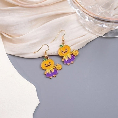 1 Pair Cute Pumpkin Spider Ghost Enamel Alloy Drop Earrings