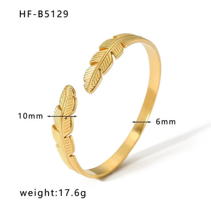 Basic Retro Leaf Solid Color Knot Stainless Steel 18K Gold Plated Bangle In Bulk