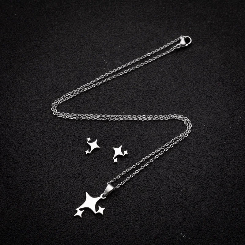 Minimalist Star 201 Stainless Steel 18K Gold Plated Plating Earrings Necklace