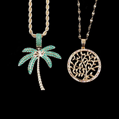 Minimalist Classic Style Coconut Tree Copper Inlay Rhinestones Women's Pendant Necklace