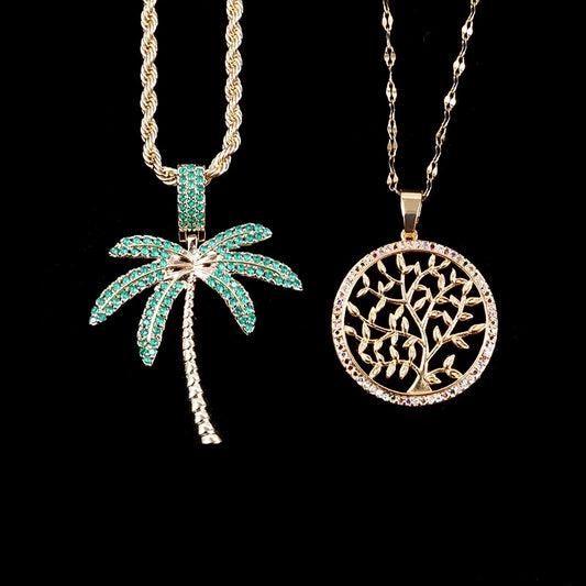 Minimalist Classic Style Coconut Tree Copper Inlay Rhinestones Women's Pendant Necklace