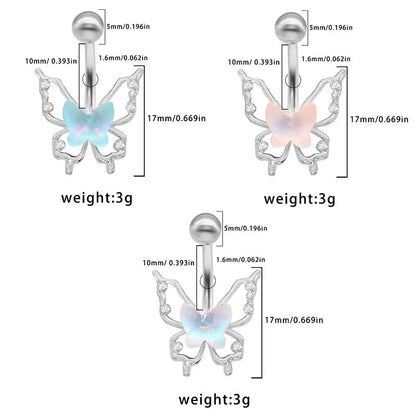 1 Piece Belly Rings Elegant Cute Tropical Butterfly 316L Stainless Steel Alloy Rhinestone Plating Inlay Acrylic White Gold Plated