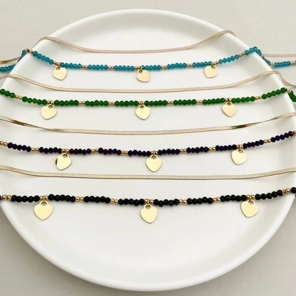 Bohemian Heart Shape 304 Stainless Steel Crystal Beads Gold Plated Plating Stainless Steel Necklaces