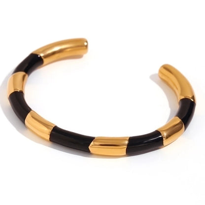 Minimalist Classic Style C Shape Color Block 304 Stainless Steel 18K Gold Plated Cuff Bracelets In Bulk