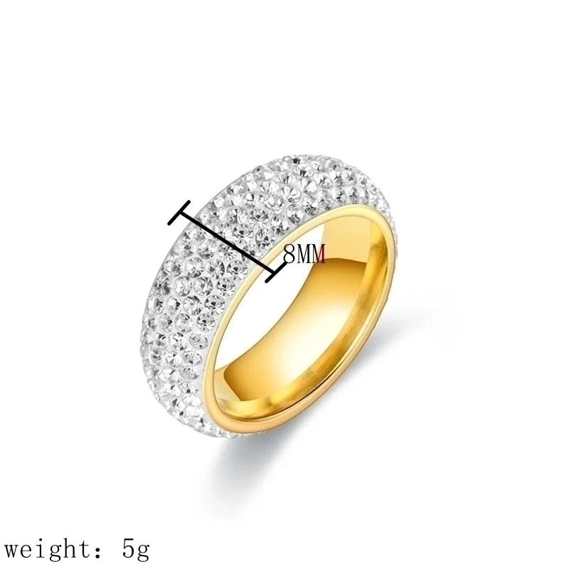Minimalist U Shape Titanium Steel Zircon 18K Gold Plated Inlay Rings