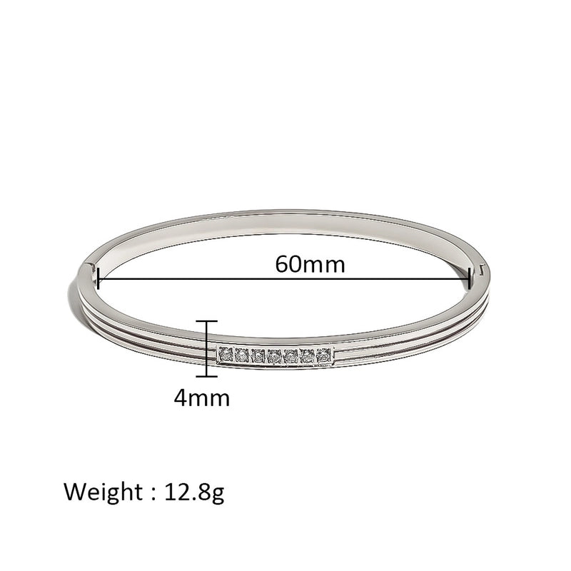 Minimalist Shiny Solid Color 316L Stainless Steel 18K Gold Plated Zircon Bangle In Bulk