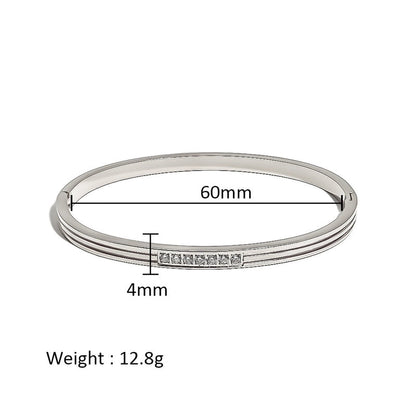 Minimalist Shiny Solid Color 316L Stainless Steel 18K Gold Plated Zircon Bangle In Bulk