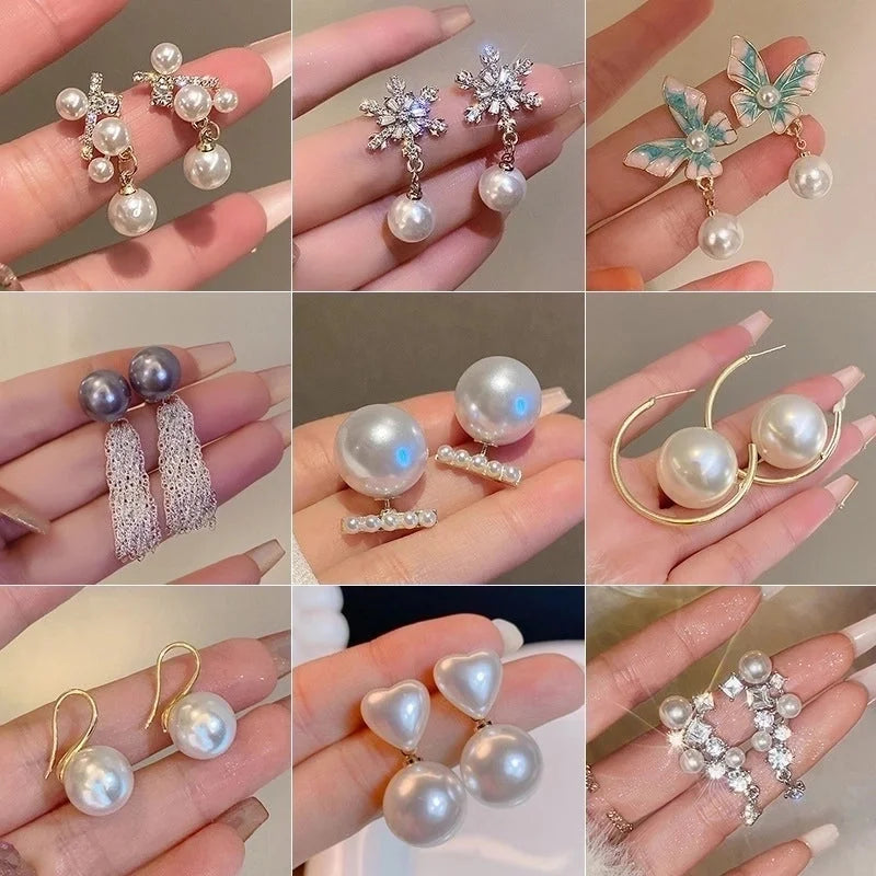 1 Pair IG Style Minimalist U Shape Geometric Flower Inlay Imitation Pearl Artificial Pearls Rhinestones Drop Earrings Ear Studs