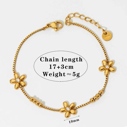 Modern Style Sweet Flower 304 Stainless Steel 16K Gold Plated White Gold Plated Box Chain Bracelets In Bulk