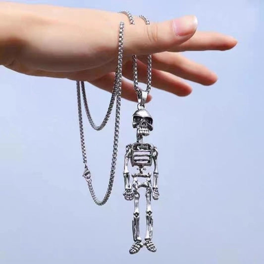 Hip-Hop Cool Style Skeleton Skull Stainless Steel Alloy Plating Halloween Men'S Pendant Necklace Long Necklace