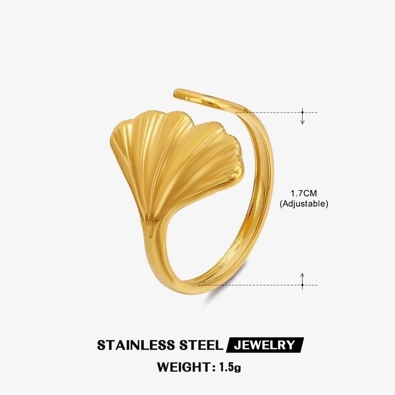 304 Stainless Steel 18K Gold Plated Minimalist Plating Leaf Open Ring
