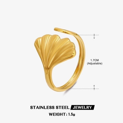 304 Stainless Steel 18K Gold Plated Minimalist Plating Leaf Open Ring
