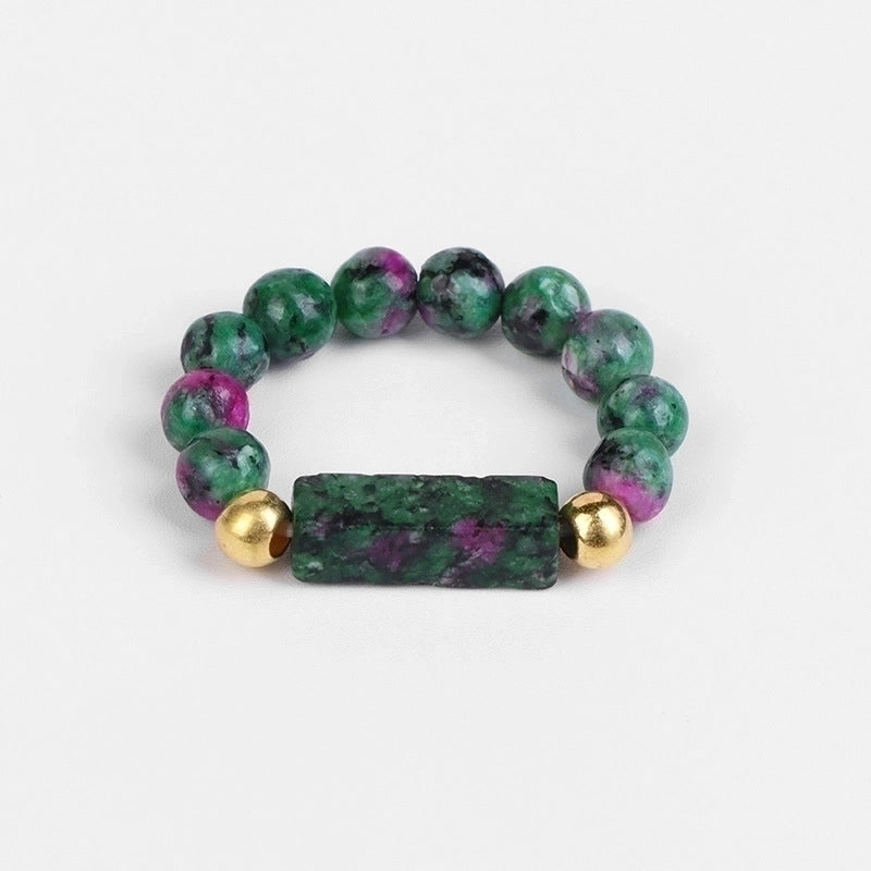 Ethnic Style Round Natural Stone Beaded Rings 1 Piece