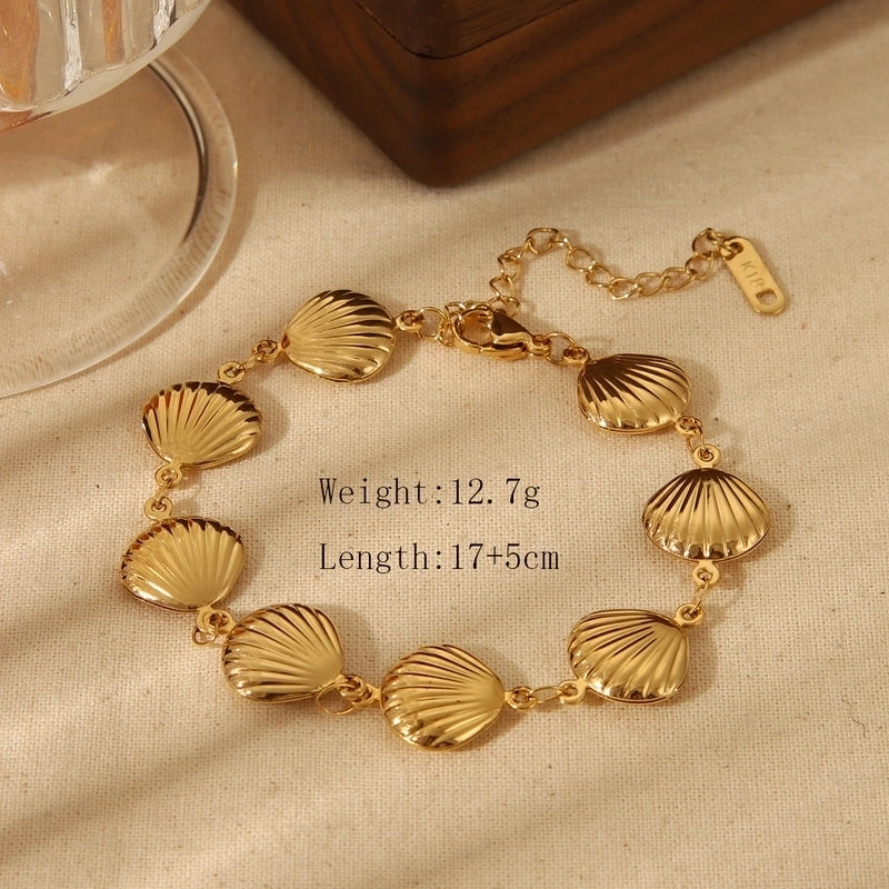 IG Style Commute Shell 304 Stainless Steel 18K Gold Plated Three-Dimensional Bracelets Necklace