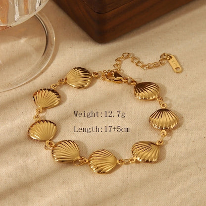 IG Style Commute Shell 304 Stainless Steel 18K Gold Plated Three-Dimensional Bracelets Necklace