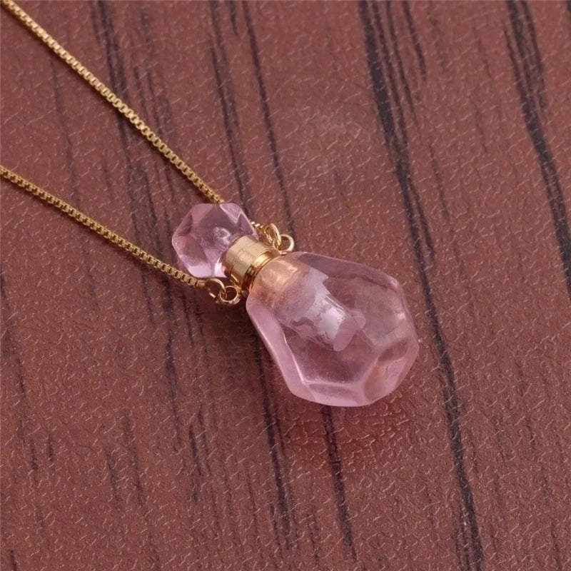 Fashion Semi-precious Stone Flame-shaped Perfume Bottle Alloy Necklace