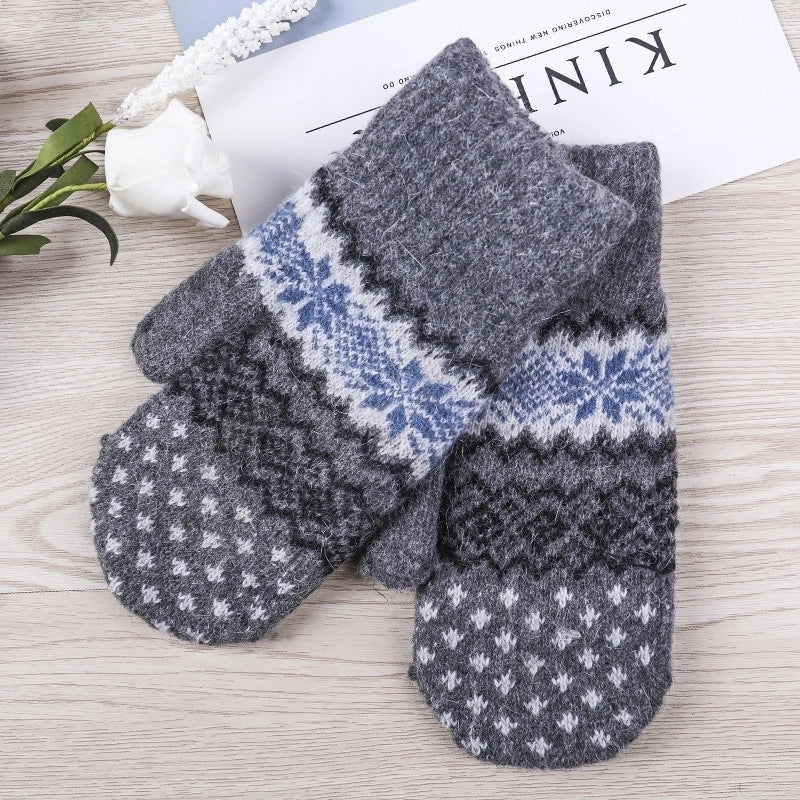 New Autumn And Winter Gloves Ladies Double Layer Plus Velvet Padded Warm Knit Bag Finger Gloves Full Finger Gloves