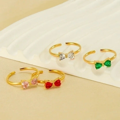 304 Stainless Steel 18K Gold Plated Retro Sweet Plating Inlay Bow Knot Zircon Open Rings