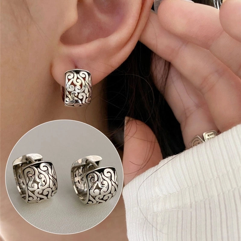 Korean Style S925 Silver Needle Personalized Geometric Double-layer Cross Circle Earrings Women's Retro Fashion Creative Earrings Ear Buckle Fashion