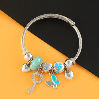 Elegant Luxurious Heart Shape 304 Stainless Steel White Gold Plated Crystal Zircon Bangle In Bulk