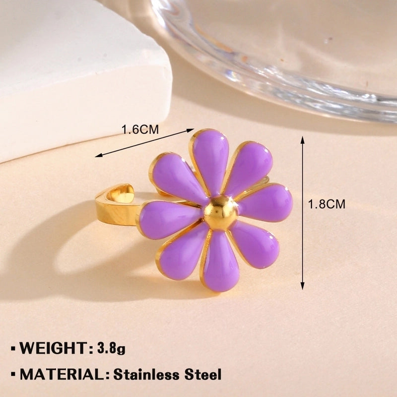 Minimalist Flower 304 Stainless Steel Plating Open Rings