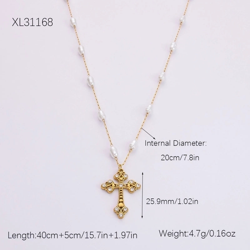 Elegant Streetwear Cross Four Leaf Clover Heart Shape 304 Stainless Steel Zircon Plating Pendant Necklace