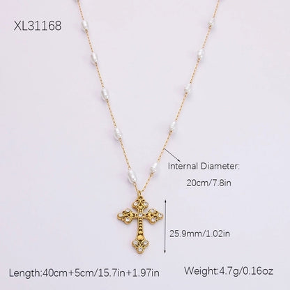 Elegant Streetwear Cross Four Leaf Clover Heart Shape 304 Stainless Steel Zircon Plating Pendant Necklace