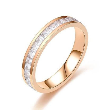 Basic Modern Style Classic Style Geometric Titanium Steel Zircon Inlay Rings