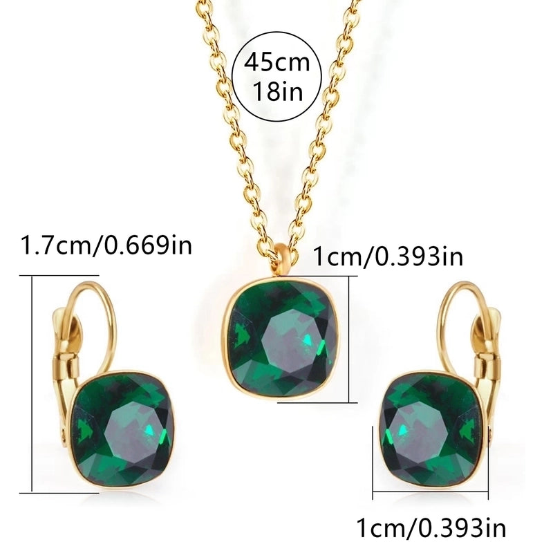 304 Stainless Steel Gold Plated Minimalist Shiny Inlay Square Zircon Jewelry Set