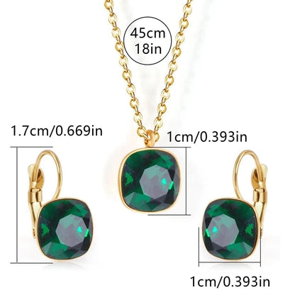 304 Stainless Steel Gold Plated Minimalist Shiny Inlay Square Zircon Jewelry Set