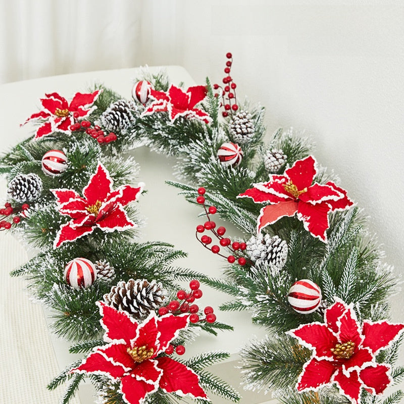 Christmas Pe Encrypted White Flocked Ribbon Decoration Christmas Vine Hotel Mall Window Storefront Scene Arrangement Hanging