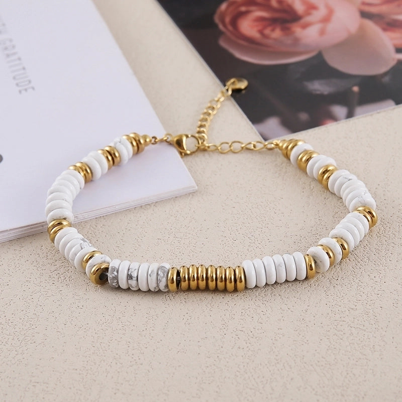 Retro Ethnic Style Geometric Stainless Steel Natural Stone 18K Gold Plated Bracelets In Bulk