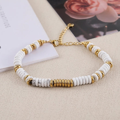 Retro Ethnic Style Geometric Stainless Steel Natural Stone 18K Gold Plated Bracelets In Bulk